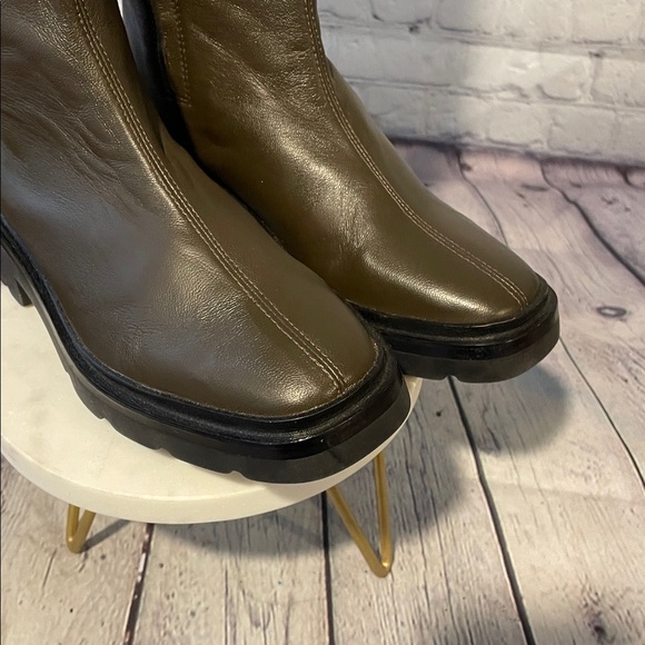 VINCE Army Green Brown Leather Knee-High Boots lug sole NWOT sz6 - Picture 9 of 9